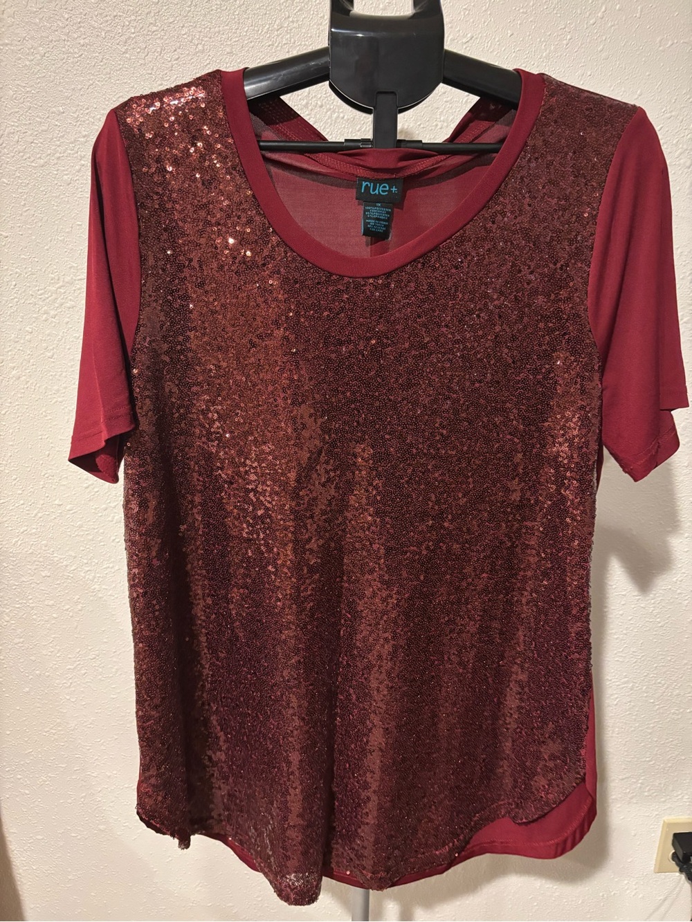 rue21 Burgundy Sequin Short Sleeve Top - Sparkle Front